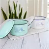 Taza Retro de Esmalte Pájaro Azul para Fideos Instantáneos Lonchera Japonesa para Fideos Instantáneos Taza Doméstica para Fideos Instantáneos con Tapa