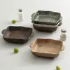 Plato de cerámica de estilo wabi-sabi con patrón de piedra, de doble asa, plato para verduras, plato para frutas de restaurante casero, plato para ensaladas, plato para presentación de platos fríos