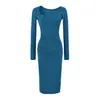 Vestido Irregular de Cuello Bajo y Manga Larga para Mujer 2026 Otoño Nuevo Chica Picante Americana Color Sólido Ajustado a la Cintura Falda Bodycon