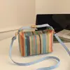 Tendência de Moda 2026 Design Listrado Palha Trançada Bolsa Pequena Quadrada de Ombro Único Elegante Bolsa Grande de Palha Trançada para o Dia a Dia para Mulheres