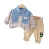 Terno infantil 2024 Outono Novos Meninos Manga Longa Colorblock Camisa terno Bebê Camisa Calças Conjunto de Duas Peças Na Moda