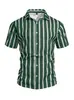 Camisa de manga corta a rayas con cuello, estilo veraniego europeo y americano, estampado 3D, no se plancha, para hombre, de playa