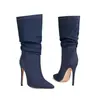 Tamanhos 34-43 Solado de Borracha Salto Fino Cor Sólida Botas Femininas Outono e Inverno Casuais Botas de Cano Médio Cross-Border Bico Fino Salto Alto Botas de Calçar