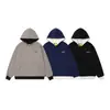 Sudadera con Capucha de Diseño Minimalista de Nicho Bloques de Color Doble Capa Otoño Invierno Europeo y Americano Oversize Manga Larga Empalmada Falsa de Dos Piezas