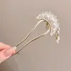 Elegante Pasador de la Dinastía Han Peine en Forma de U Artefacto para el Cabello Pasador con Cabeza de Bola Estilo Antiguo Adorno Fijo para el Cabello para Mujeres en la Parte Posterior de la Cabeza