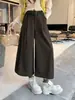 Calça Cropped Versátil de Temperamento para Mulheres Outono 2026 Nova Calça de Zíper de Cintura Alta Calça de Perna Larga Solta Emagrecedora Roupa Exterior