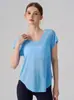 Cubierta de yoga cruzada con cuello en V, ropa deportiva holgada para Pilates, running y fitness, camiseta deportiva de manga corta transpirable, de secado rápido y que absorbe la humedad para mujer