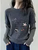 Camiseta de Manga Larga Rayada de Terciopelo Cepillado Falsa de Dos Piezas para Mujer, Estilo Ins Europeo, Diseño de Alta Gama, Gris Oscuro, Top que Reduce la Edad