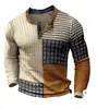 Camiseta de Manga Larga para Hombre de Comercio Exterior Europeo y Americano, Nueva, con Estampado 3D, Bloques de Color, Moda Casual, Camiseta con Botonera Frontal de 3 Botones