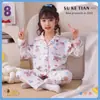 Pijamas para niños de primavera y otoño con solapa de manga larga para niñas pequeñas, estilo princesa, ropa bonita de dibujos animados para el hogar, traje fino, mediano y grande para niños.