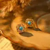 Nuevos Pendientes de Trébol de Cuatro Hojas Turquesa Azul Estilo Chino, Modernos y Elegantes, Pendientes Versátiles de Lujo Ligero de Alta Gama, Accesorios para Orejas Retro Franceses