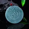 Pingente de Jadeíte Azul Água Natural Grau A Estilo Antigo da Fortuna com Cordão para Colar, Joias de Jade Exquisite para Atacado