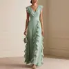 Ropa de Mujer Europea y Americana 2026, Sitio Web Independiente Amazon, Color Sólido, Plisado, Manga Corta, Vestido de Cuello en V, Vestido de Gasa