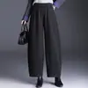 Calça Elegante de Lã Mesclada com Barra Curva para Mulheres 2026 Outono/Inverno Nova Cintura Alta Emagrecedora Cropped Estilo Cenoura Versátil Casual