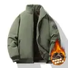 Jaqueta masculina acolchoada de inverno, forrada com fleece, gola alta, casual, à prova de vento, quente, peça de outer wear de lã de cordeiro para homens de meia-idade e idosos