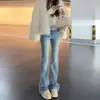 Jeans Acampanados con Forro de Polar Azul Claro para Mujer, Nuevo Estilo Primavera, Corte Delgado, Favorecedores para Personas Altas