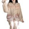 Pijamas sólidos al por mayor para mujer otoño e invierno nuevos lindos cárdigan de dibujos animados polar coral jacquard terciopelo cálido engrosado ropa para el hogar