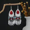 Novos Brincos Pendentes Geométricos Coloridos com Franjas de Prata Estilo Étnico Estilo Metálico Boêmio Brincos Retrô