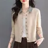 Cárdigan de punto con bloques de color de venta caliente transfronterizo para mujer, con cuello de camisa, manga larga, nuevo de moda otoño 2026, suéter elegante