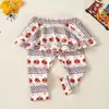 Conjunto de 3 Piezas para Bebé de Halloween con Estampado Completo de Calabaza, Mameluco de Manga Larga con Pantalón Falda Fruncida y Diadema a Juego