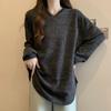 Camiseta de Manga Larga con Cuello en V y Canalé Melard para Mujer, Nuevo Estilo de Principios de Primavera, Corte Holgado, Adelgazante, Versátil, Tallas Grandes, Top de Longitud Media para Mujer