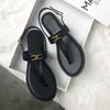 Sandalias Chanclas Negras de Red de Internet para Mujer Verano 2025 Nuevo Estilo Estilo Chanel Zapatos Planos con Pinza para el Dedo Zapatos Romanos para Uso Exterior
