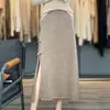 Outono e Inverno Novo Estilo Lã Feminino Estilo Chinês Elegante Tricô Saia com Botões, Comprimento Médio Fenda Retro Saia
