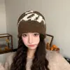Gorro de punto de mezcla de lana para mujer, bloques de color, para otoño e invierno, cálido y moderno para exteriores, nuevo estilo, moda al por mayor
