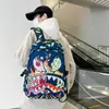 Mochila Escolar Leve Impermeável Colorida de Tubarão Nova Transfronteiriça para Estudantes Estampada Grande Capacidade Desenho Animado Personalizado Moda Mochila