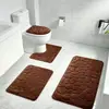 Conjunto de banheiro em fleece coral com padrão de pedrinhas, incluindo uma capa para assento de vaso sanitário e um tapete de banho antiderrapante, conjunto de três peças te'mu