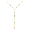 Collar con colgante de borla en forma de Y de acero inoxidable con circonita y pequeñas cuentas doradas, cadena fina ajustable, cadena para clavícula adelgazante