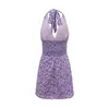 L26182-26 Estilo Nuevo de Principios de Primavera Estilo Pastoral Francés Fresco y Casual Vestido Morado Floral con Cuello de Corbata