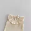 Conjunto de Top y Vestido de Verano Estilo Coreano 2025 sin Espalda y sin Mangas con Cuello de Volantes y Pantalones tipo Mameluco de Doble Capa para Niñas Princesas