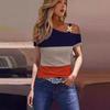 Blusa irregular con estampado de hebilla de metal, informal, cómoda y de manga corta de Amazon, de verano, nueva estación independiente 2024