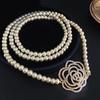 Collar Largo Versátil Apilado de Perlas de Camelia Nuevo Estilo Lujo Ligero Alto Sentimiento Personalidad Elegante Cadena de Lana Joyería