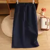 [Com Lã/Menos Lã] Saia Midi Azul Marinho de Corte A para Mulheres no Outono e Inverno, Cintura Alta e Linda Saia Casual