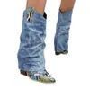 Botas de Caballero de Mezclilla con Costuras de Patrón de Serpiente Tacón Grueso Punta Puntiaguda Comercio Exterior Transfronterizo Estación Independiente Zapatos Nuevos para Mujer Botas Botas Largas