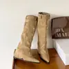 Botas largas de tacón de cuña y punta fina para mujeres menudas, que aumentan la altura, de caña ancha, de tubo alto hasta la rodilla, botas de montar, botas de motocicleta