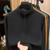 Sudadera base de cachemir y seda de morera para hombre, nuevo modelo otoño 2026, camiseta de manga larga con cremallera cepillada por ambos lados de 300 g para hombre