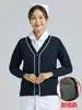 Suéter de Enfermera Shitai Cárdigan para Mujer Suéter Grueso de Punto Polar Azul Marino Uniforme de Trabajo para Enfermera Doctor