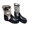 Botas de Moda con Tacón Grueso y Patchwork de Cuero y Tela para Mujer, Otoño 2026 Nuevas Botas Cortas Arrugadas Estilo Británico Vintage, Botas de Montar a Media Pantorrilla