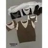 Solo Uno VI+2026 Principios de Otoño Estilo Coreano Casual Patchwork Falso Dos Piezas Cuello Redondo Manga Corta Tejido Superior Ropa para Mujer 98880