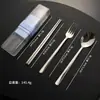 Set de cubiertos portátil de acero inoxidable 304, cuchara, tenedor y palillos estilo coreano juego de tres piezas, vajilla para estudiantes, viajes al aire libre