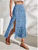 Nova Saia Casual Elegante Floral da Amazon para Mulheres, com Cintura Elástica, Retro, Elasticidade em Quatro Direções e Fenda, Coleção Primavera/Verão