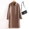 Abrigo de Cuero de Longitud Media para Mujer 2026 con Botones Cruzados y Cinturón, Elegante Gabardina, Nueva Chaqueta de Cuero de Otoño e Invierno