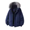 Chaqueta de algodón unisex con capucha y cuello de pelo, abrigo con capucha engrosado para pareja, abrigo de algodón moderno y a la moda
