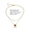 Collar Cruzado Nuevo Versátil de Acero de Titanio Elegante Versátil con Colgante Redondo de Piedra de Color para Mujer Collar de Acero Inoxidable de Doble Capa Tachonado de Perlas