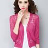 Cárdigan corto con cuello en V y tejido calado para mujer, chaqueta tipo suéter con aire acondicionado, chal pequeño, disponible en Amazon.
