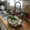 Estante de almacenamiento de cesta de verduras para cocina, organizador de doble capa para jengibre y ajo en encimera, cesta de almacenamiento multifuncional para frutas y verduras para el hogar