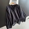 2026 Gola de Renda de Rami Camisa Fina de Manga Longa Camiseta Top Curto Proteção Solar Camisa Base Atacado N2At9171